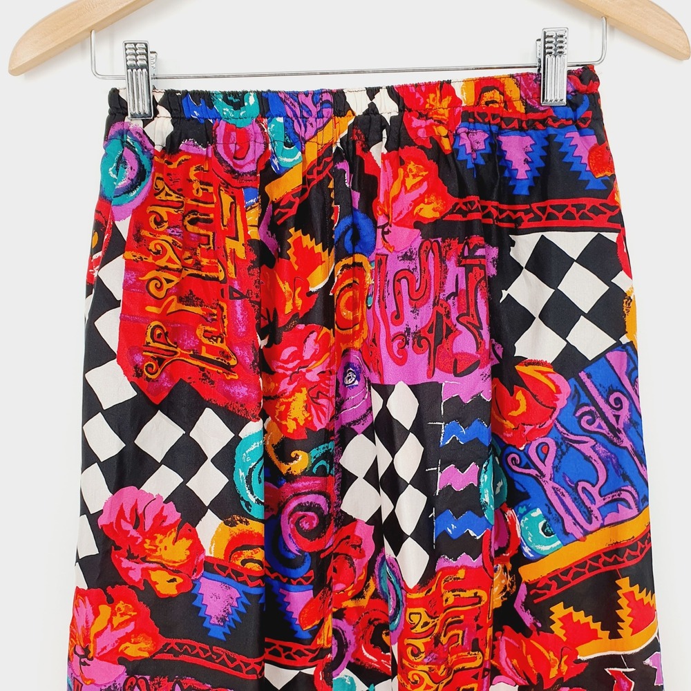 VTG 90s Carole Little Sport Silk Colorful Abstract Maximalism Midi Skirt Size 6 - Picture 3 of 8